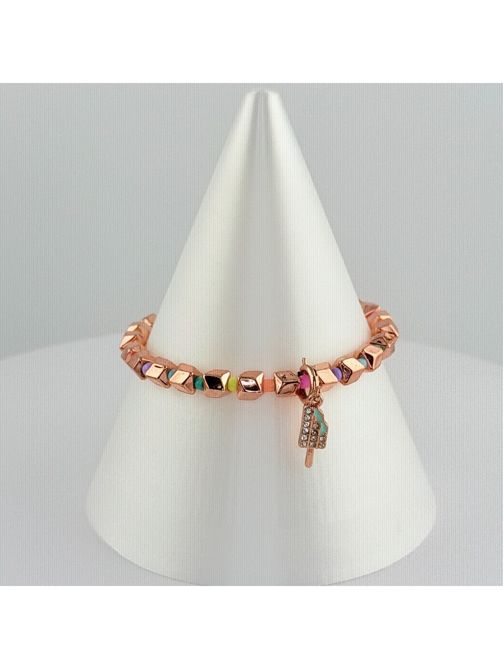 Bomb Party Single Stack Stretchy Beaded Bracelet - on Rose Gold #10